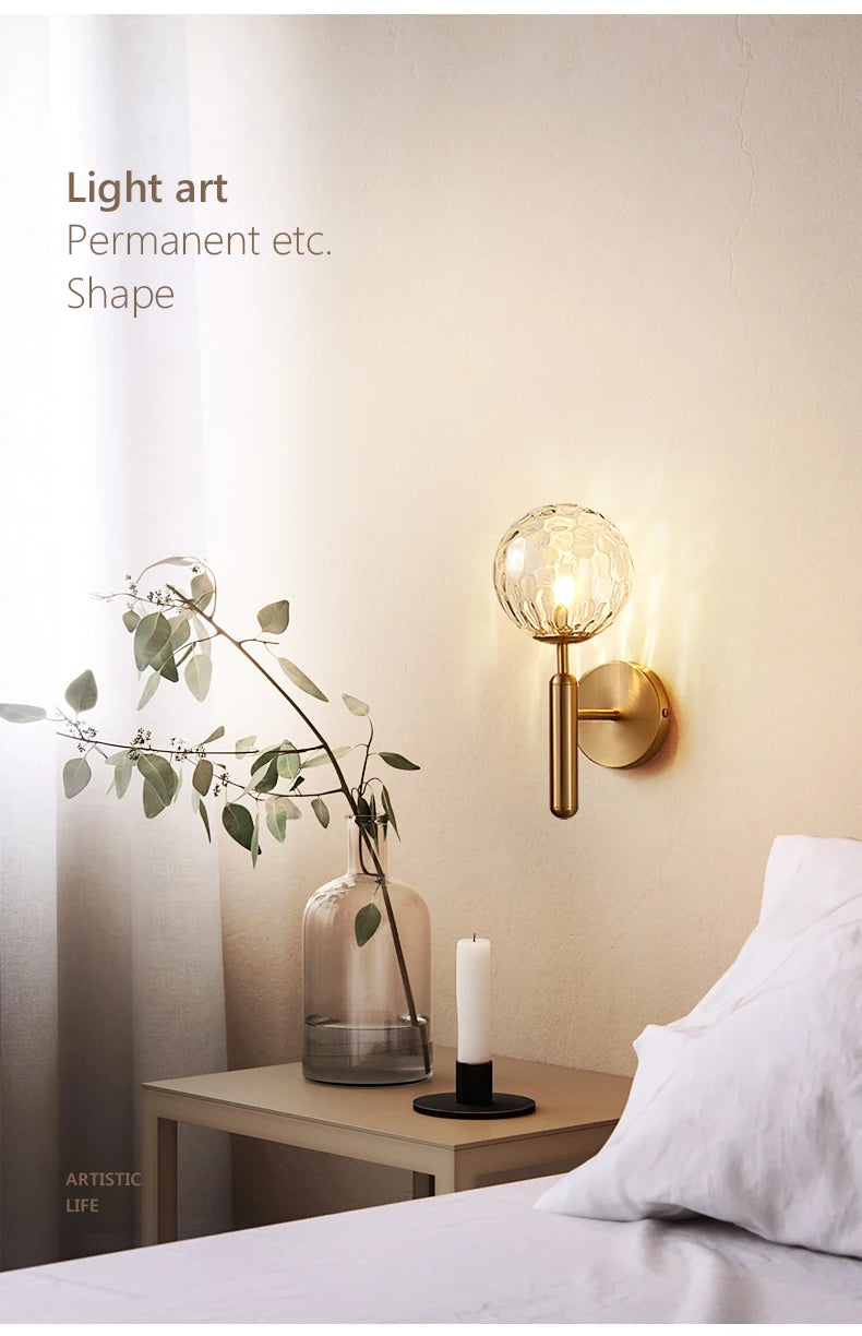 Nordic Modern Wall Lamp Bedroom Beside Glass Ball LED Wall Lights Wandlamp Bathroom Mirror Stair Lights Aisle Lighting Fixtures