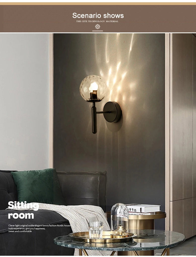 Nordic Modern Wall Lamp Bedroom Beside Glass Ball LED Wall Lights Wandlamp Bathroom Mirror Stair Lights Aisle Lighting Fixtures