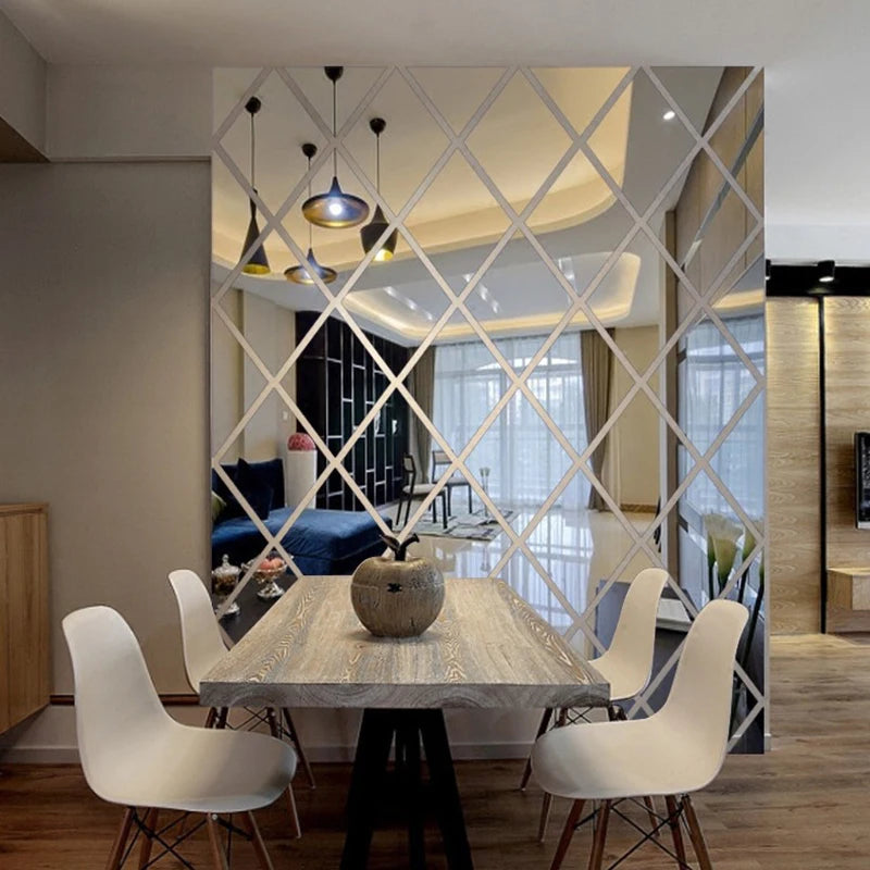 10/17/32/58pcs 3D Mirror Stickers Acrylic Triangles Self-adhesive Diamonds DIY Wall Mirror Stickers for Living Room Home Decor