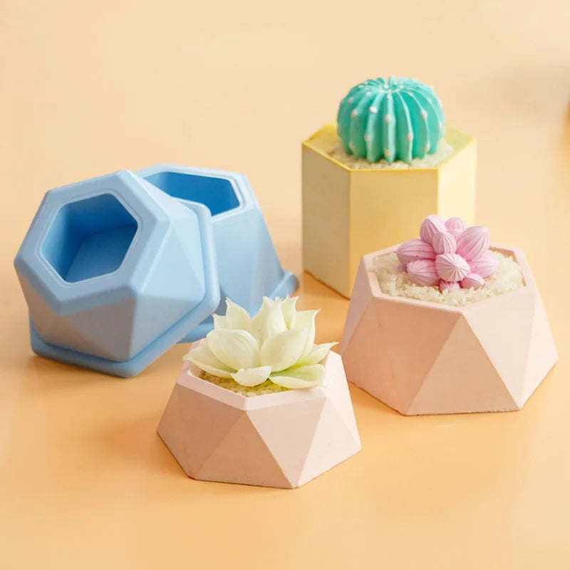 Big Size Hexagon Shape Flowerpot Concrete Planter Molds DIY Home Decoration Geometric Cement Succulent Plants Pot Silicone Mold