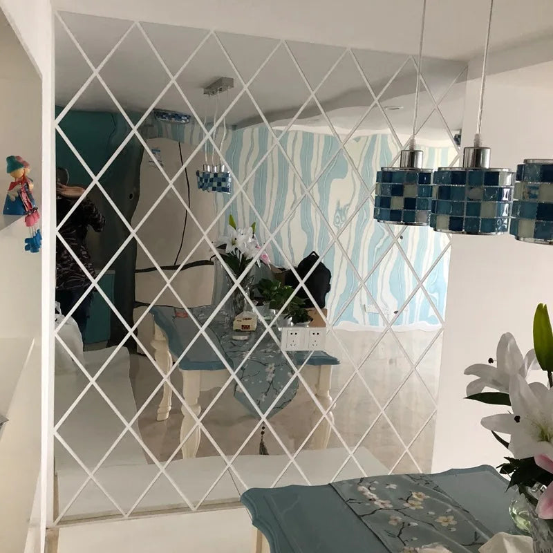 10/17/32/58pcs 3D Mirror Stickers Acrylic Triangles Self-adhesive Diamonds DIY Wall Mirror Stickers for Living Room Home Decor