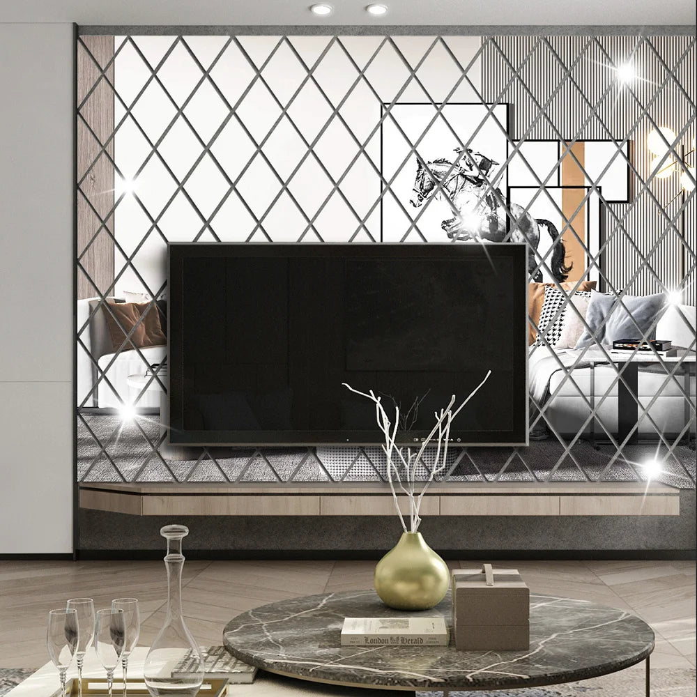 10/17/32/58pcs 3D Mirror Stickers Acrylic Triangles Self-adhesive Diamonds DIY Wall Mirror Stickers for Living Room Home Decor