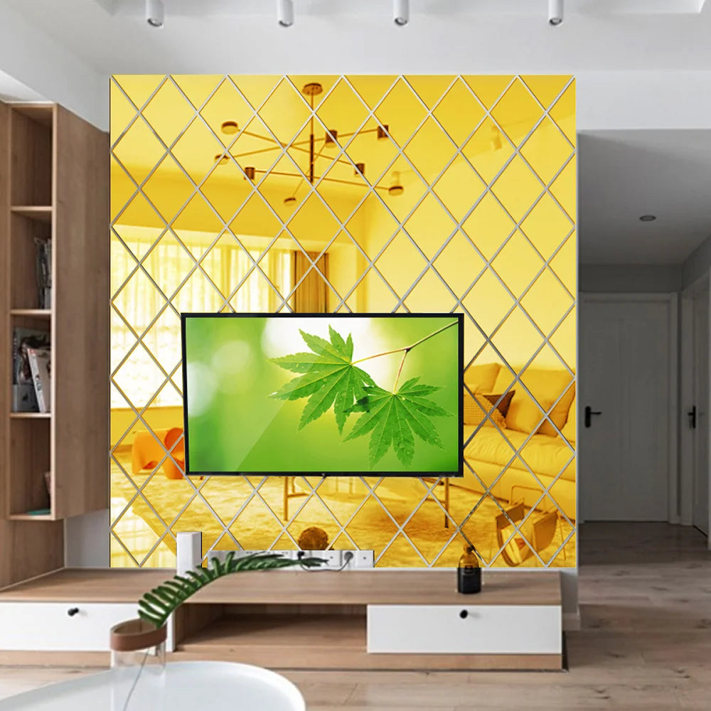 10/17/32/58pcs 3D Mirror Stickers Acrylic Triangles Self-adhesive Diamonds DIY Wall Mirror Stickers for Living Room Home Decor