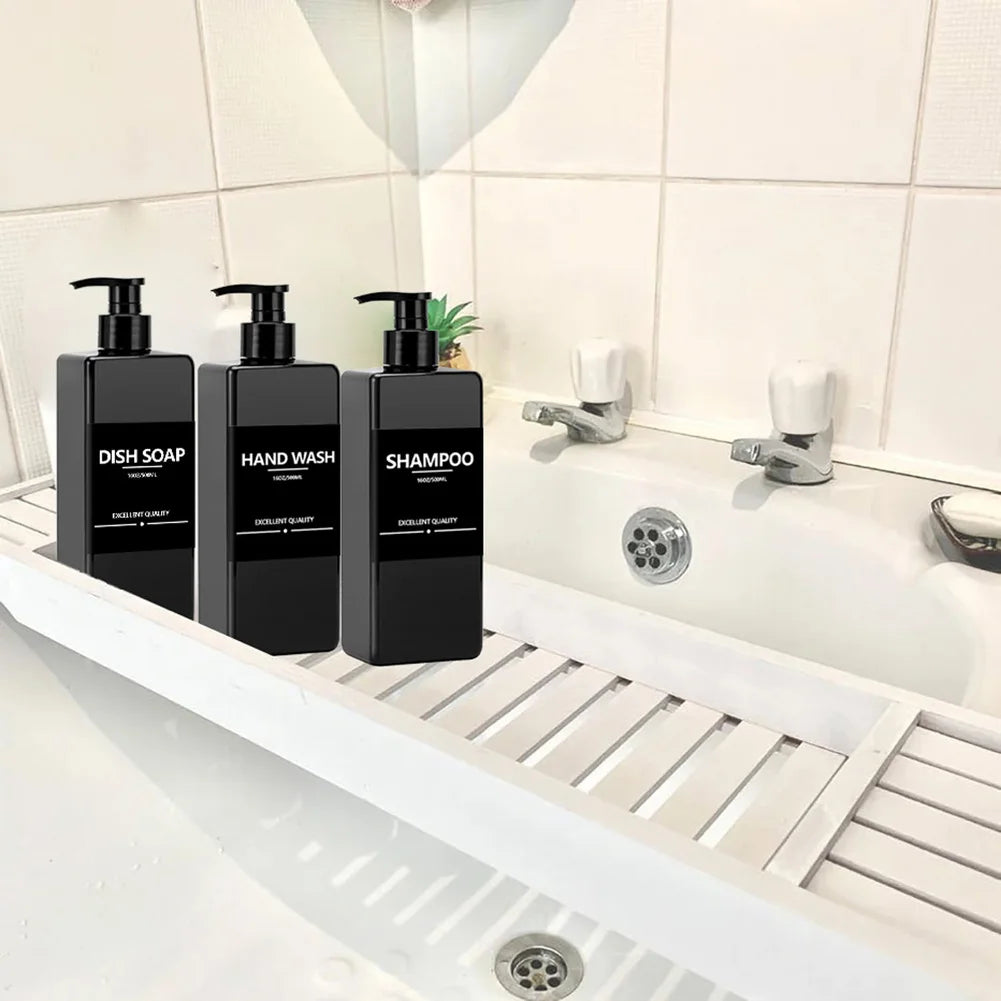 3 Piece 500ml Square Soap Dispenser Waterproof Labels Refillable Empty Bottle Hand Soap Liquid Lotion Shampoo Conditioner Container