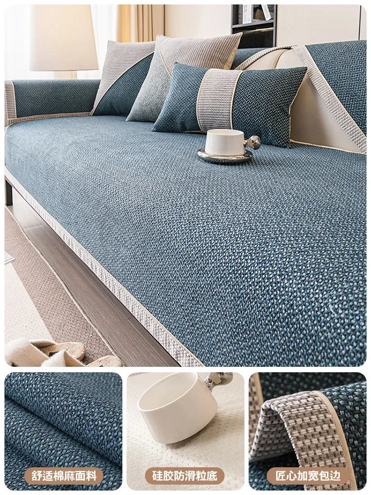 Woven Cotton and Linen Sofa Cushion for All Seasons Universal Non-slip Sofa Cover Cover New 2024 Backrest Cover Cloth Towel