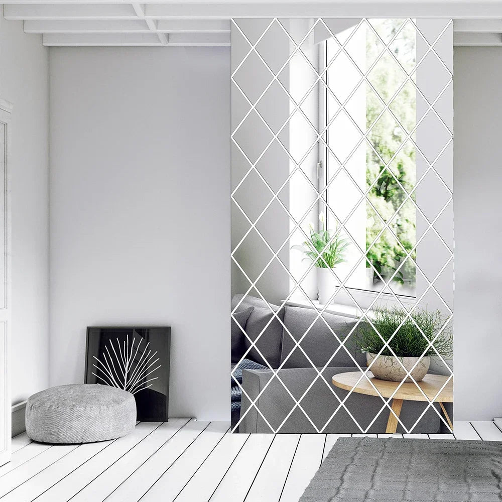 10/17/32/58pcs 3D Mirror Stickers Acrylic Triangles Self-adhesive Diamonds DIY Wall Mirror Stickers for Living Room Home Decor