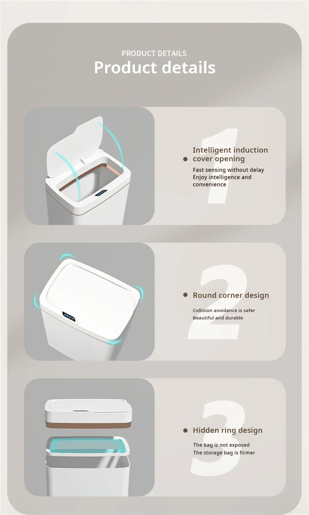 Smart Bathroom Trash Can Automatic Bagging Electronic Trash Can White Touchless Narrow Smart Sensor Garbage Bin Smart Home