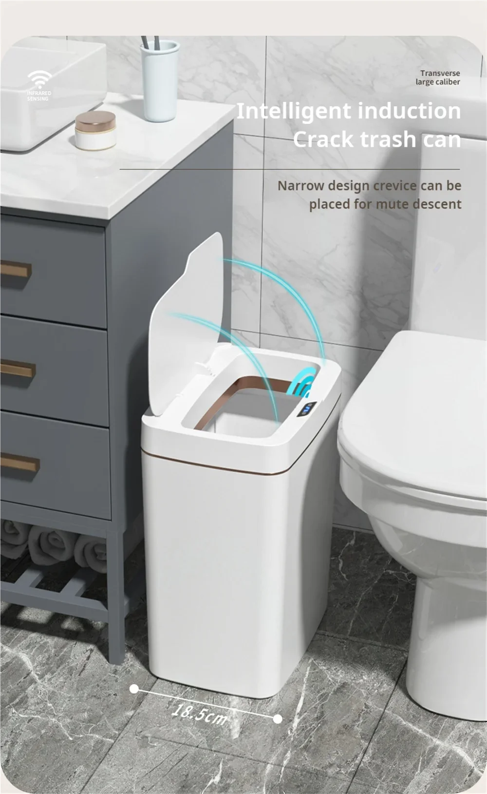 Smart Bathroom Trash Can Automatic Bagging Electronic Trash Can White Touchless Narrow Smart Sensor Garbage Bin Smart Home