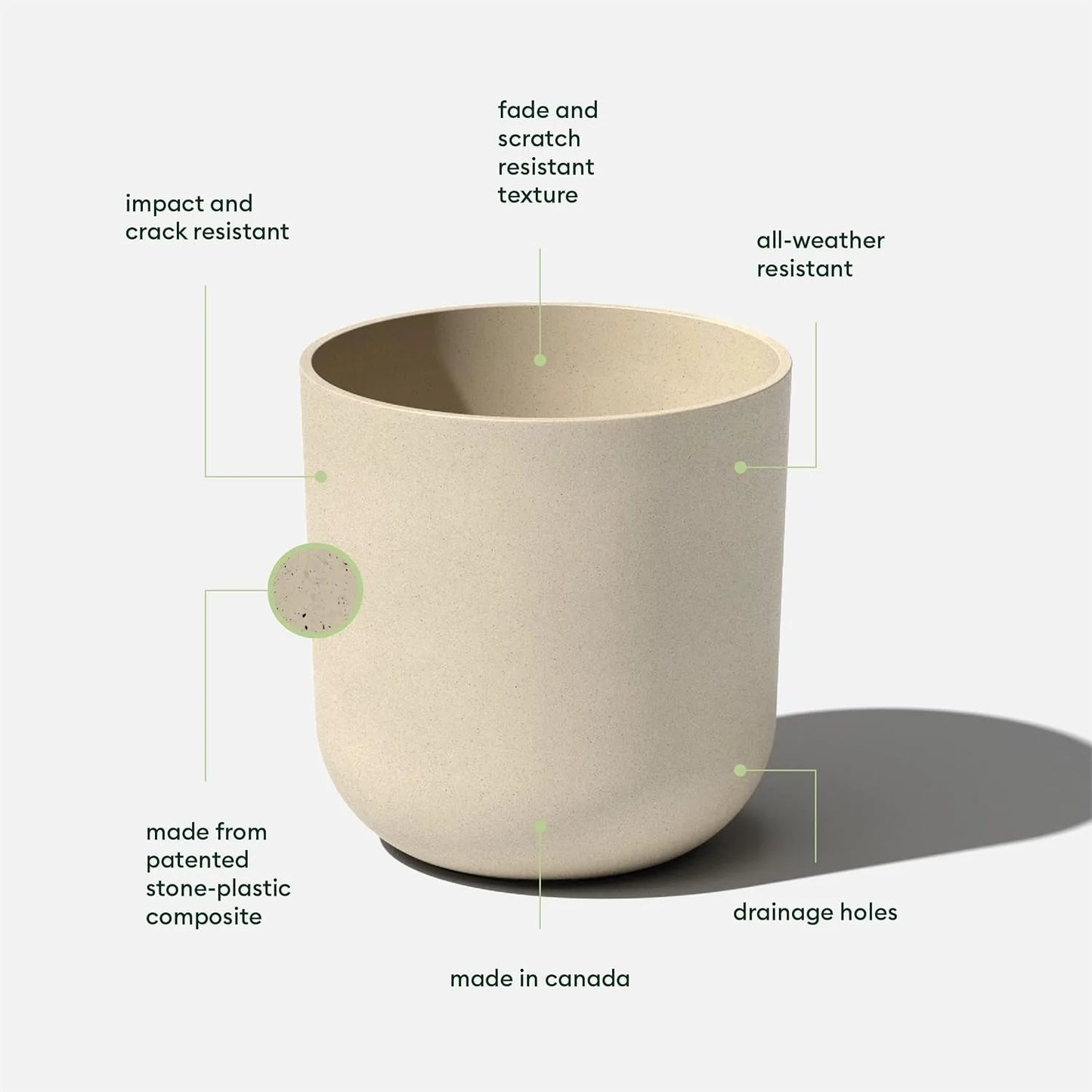 Round Lima Plastic Planter Pots for Indoor/Outdoor Garden Use,Sand Color,Made from a plastic-stone composite(15x15x15.25 inches)