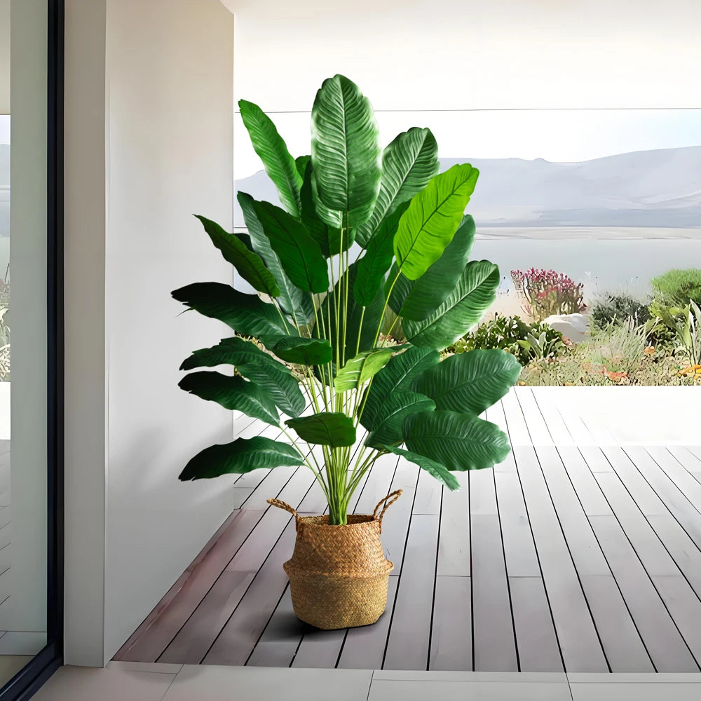 85-115cm Large Artificial Plants Bird of Paradise Tree Tropical Fake Banana Leaves Plastic Palm Plants for Home Garden Decor