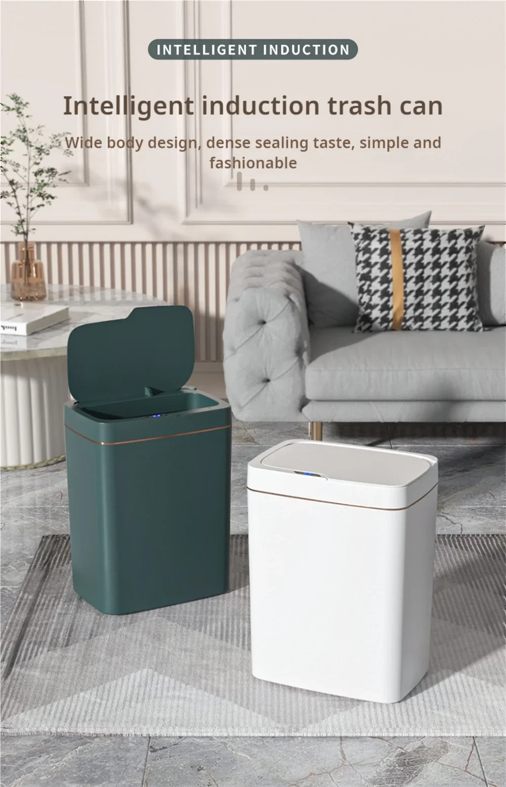 Smart Bathroom Trash Can Automatic Bagging Electronic Trash Can White Touchless Narrow Smart Sensor Garbage Bin Smart Home