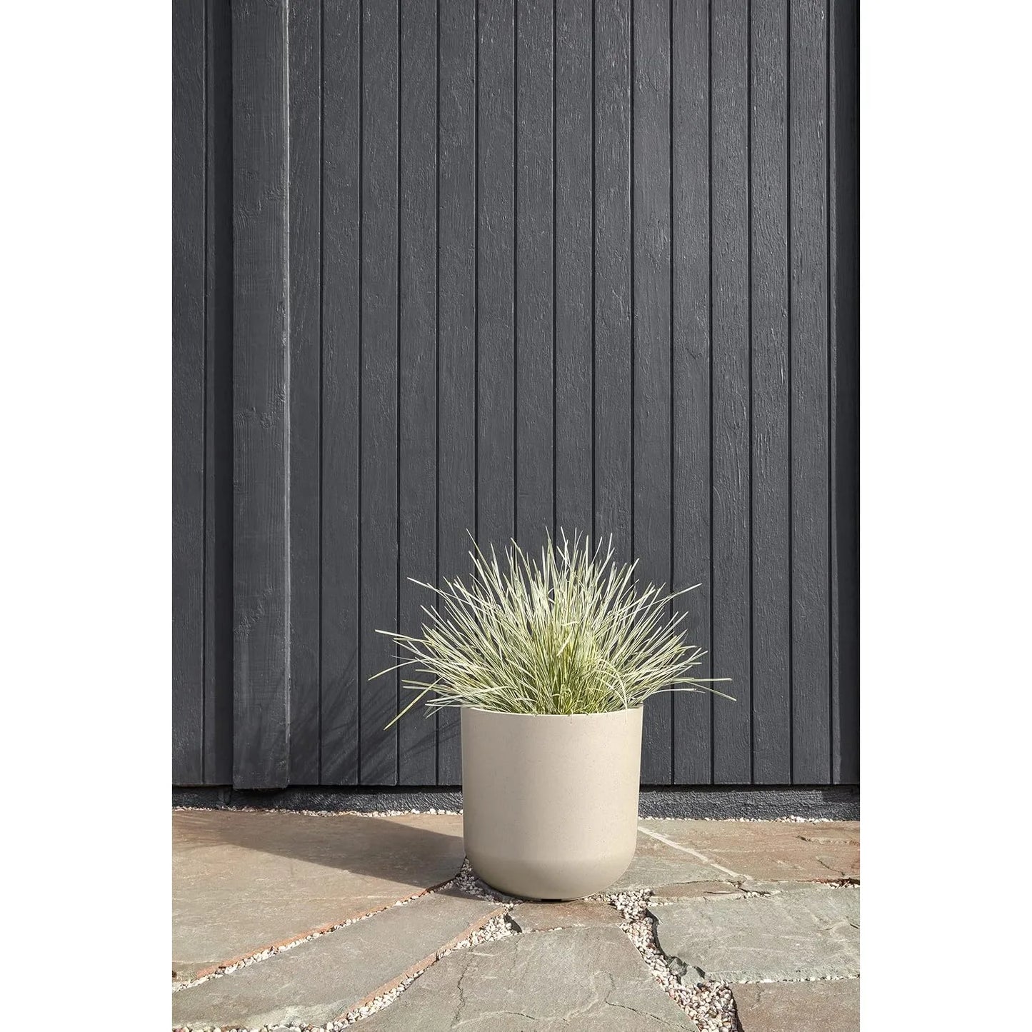 Round Lima Plastic Planter Pots for Indoor/Outdoor Garden Use,Sand Color,Made from a plastic-stone composite(15x15x15.25 inches)