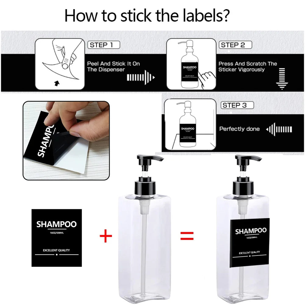 3 Piece 500ml Square Soap Dispenser Waterproof Labels Refillable Empty Bottle Hand Soap Liquid Lotion Shampoo Conditioner Container
