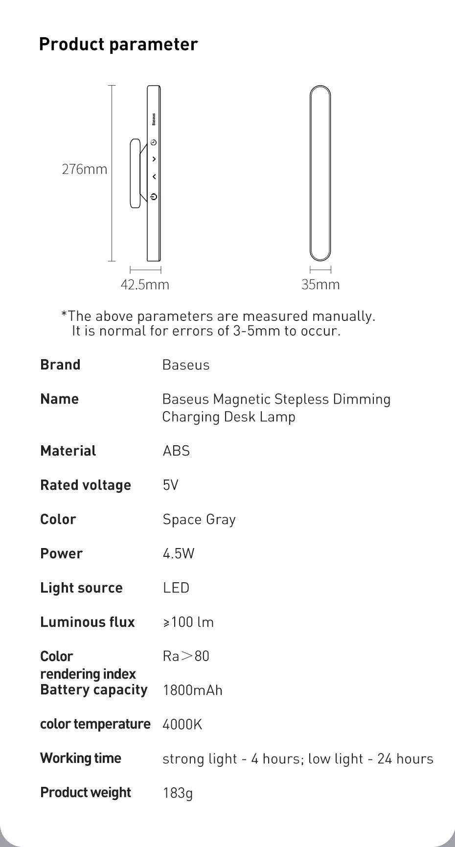 Baseus Night Light Hanging Magnetic LED Table Lamp Stepless Dimming Desk Lamp Rechargeable For Cabinet Bedroom Kitchen Light