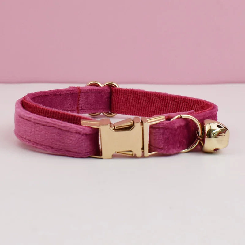 Cat Supplies Velvet Cat Collar Personalized Cat Collar with Name Plate Bell Bow tie Custom Engrave Collars for Cat
