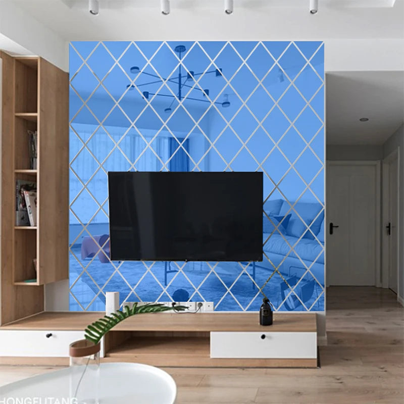 10/17/32/58pcs 3D Mirror Stickers Acrylic Triangles Self-adhesive Diamonds DIY Wall Mirror Stickers for Living Room Home Decor