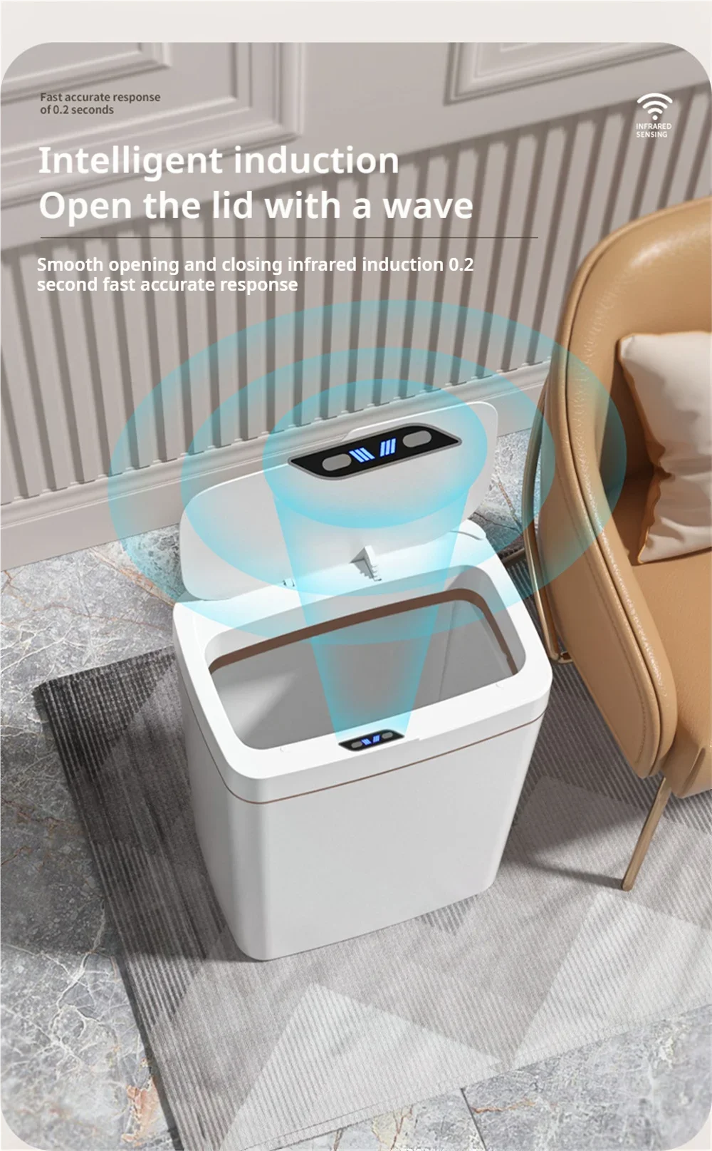 Smart Bathroom Trash Can Automatic Bagging Electronic Trash Can White Touchless Narrow Smart Sensor Garbage Bin Smart Home
