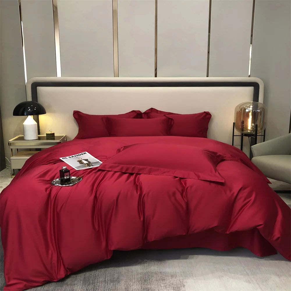 Svetanya Pure Egyptian Cotton Bedding Sets Bed Linens Solid Color Sheet Pillowcase Duvet Cover Queen King