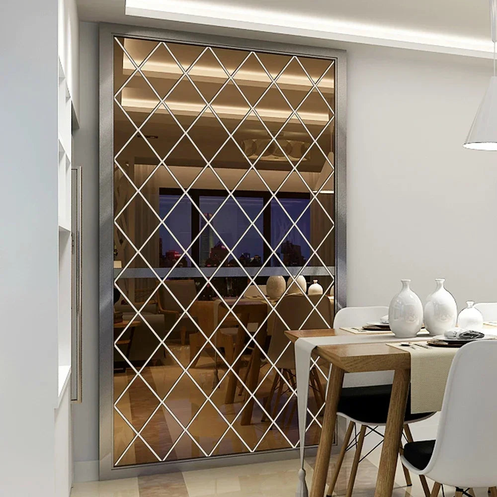10/17/32/58pcs 3D Mirror Stickers Acrylic Triangles Self-adhesive Diamonds DIY Wall Mirror Stickers for Living Room Home Decor