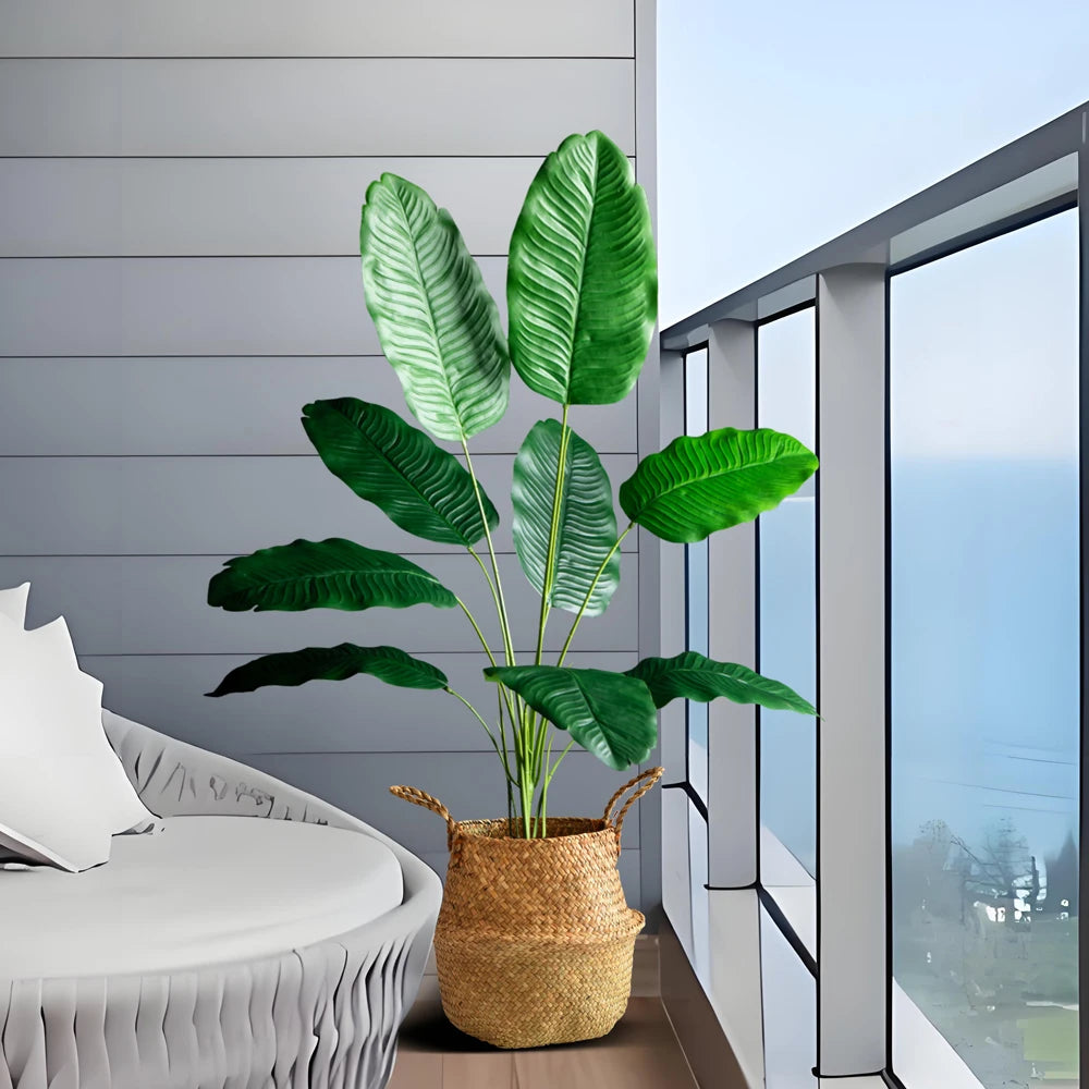 85-115cm Large Artificial Plants Bird of Paradise Tree Tropical Fake Banana Leaves Plastic Palm Plants for Home Garden Decor
