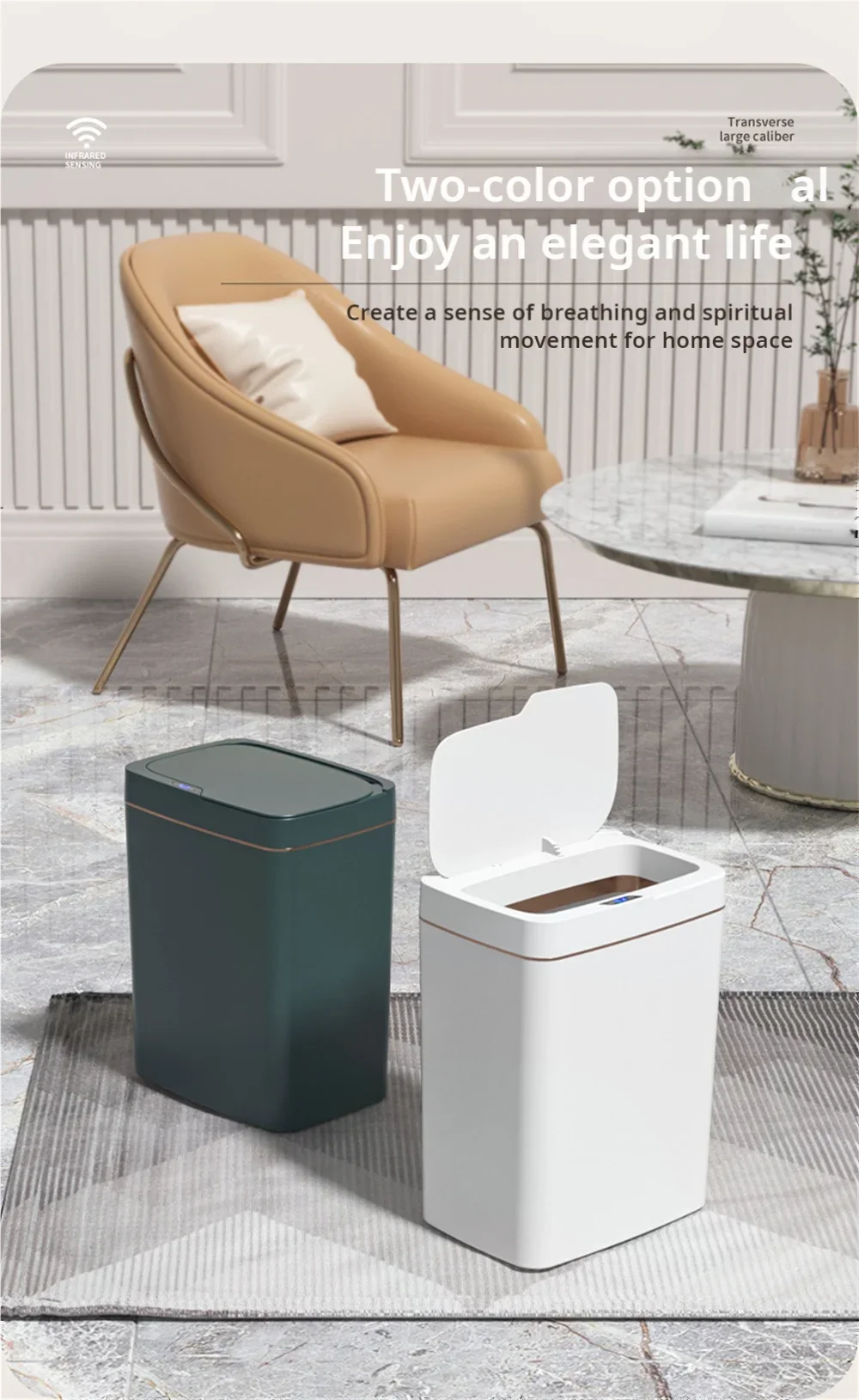 Smart Bathroom Trash Can Automatic Bagging Electronic Trash Can White Touchless Narrow Smart Sensor Garbage Bin Smart Home