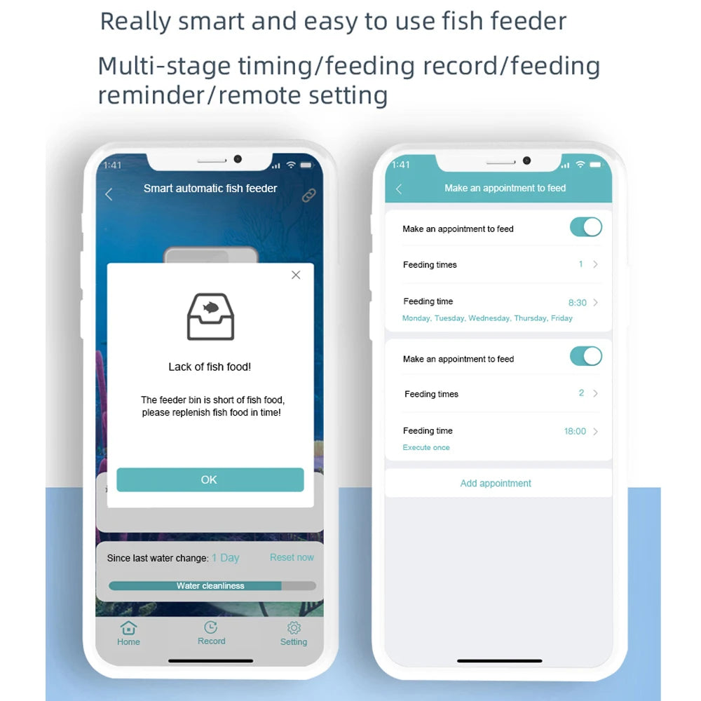 WiFi Smart Automatic Feeder Aquarium Goldfish Timing Feeder 100ML Large Capacity APP Control Feeding Records Remind Fish Feeder