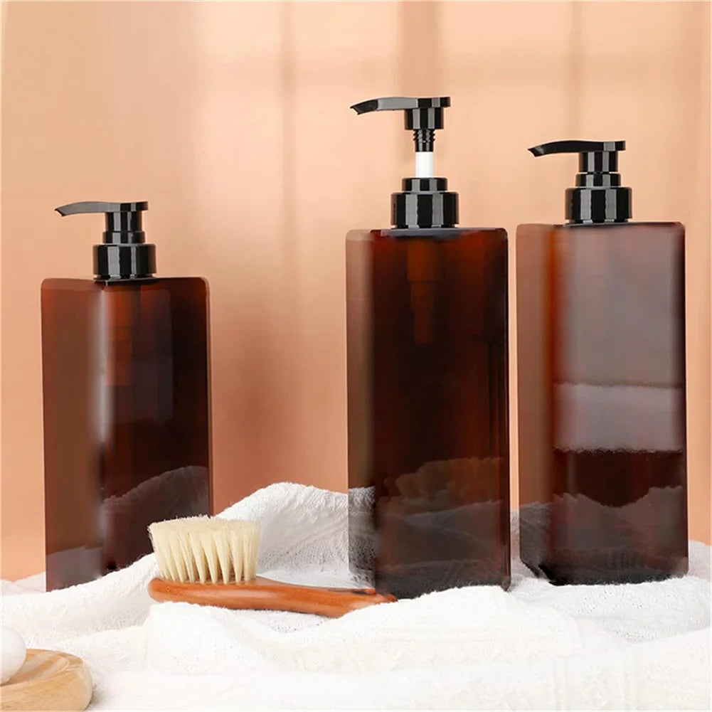 3 Piece 500ml Square Soap Dispenser Waterproof Labels Refillable Empty Bottle Hand Soap Liquid Lotion Shampoo Conditioner Container