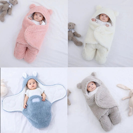 2024 Autumn Winter Infant Toddler Thicken Cashmere Receiving Blankets 0-6M Newborn Sleeping Bag Swaddling Kids Accessories
