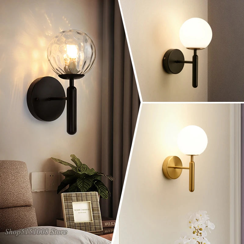 Nordic Modern Wall Lamp Bedroom Beside Glass Ball LED Wall Lights Wandlamp Bathroom Mirror Stair Lights Aisle Lighting Fixtures