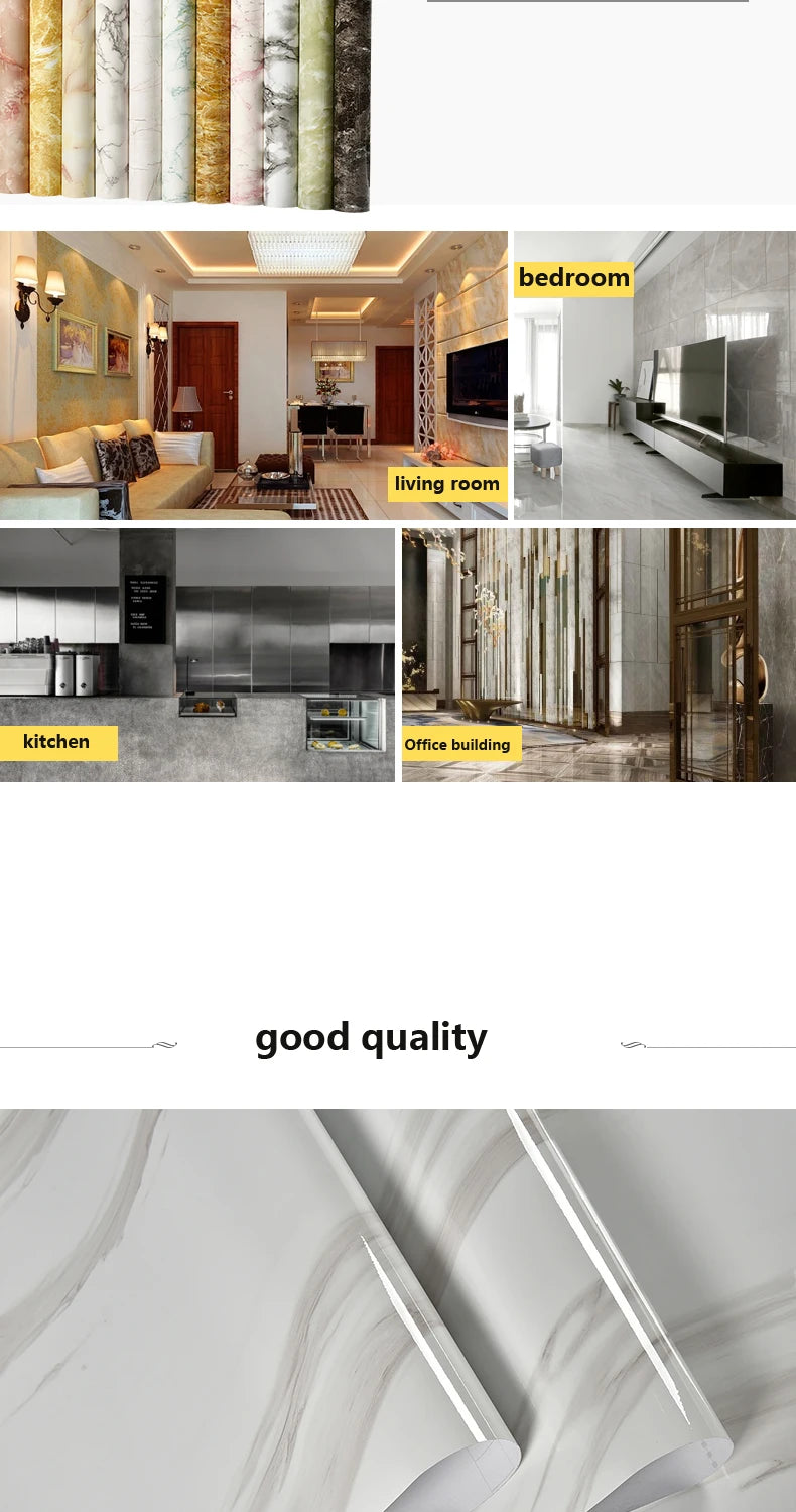 Marble Vinyl Film DIY Self Adhesive Wallpaper Bathroom Kitchen Cupboard Countertops Contact Paper PVC Waterproof Wall Stickers