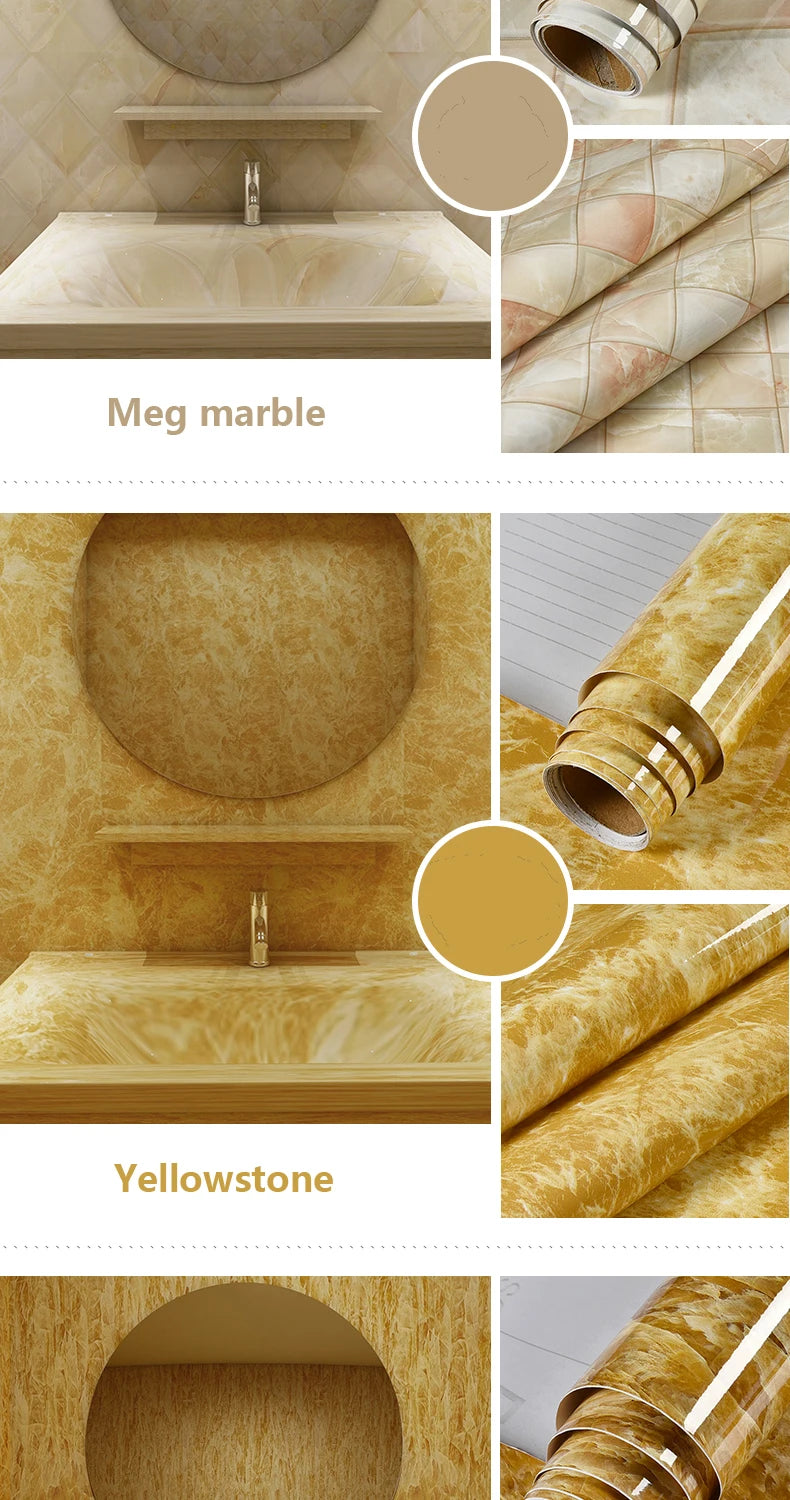 Marble Vinyl Film DIY Self Adhesive Wallpaper Bathroom Kitchen Cupboard Countertops Contact Paper PVC Waterproof Wall Stickers