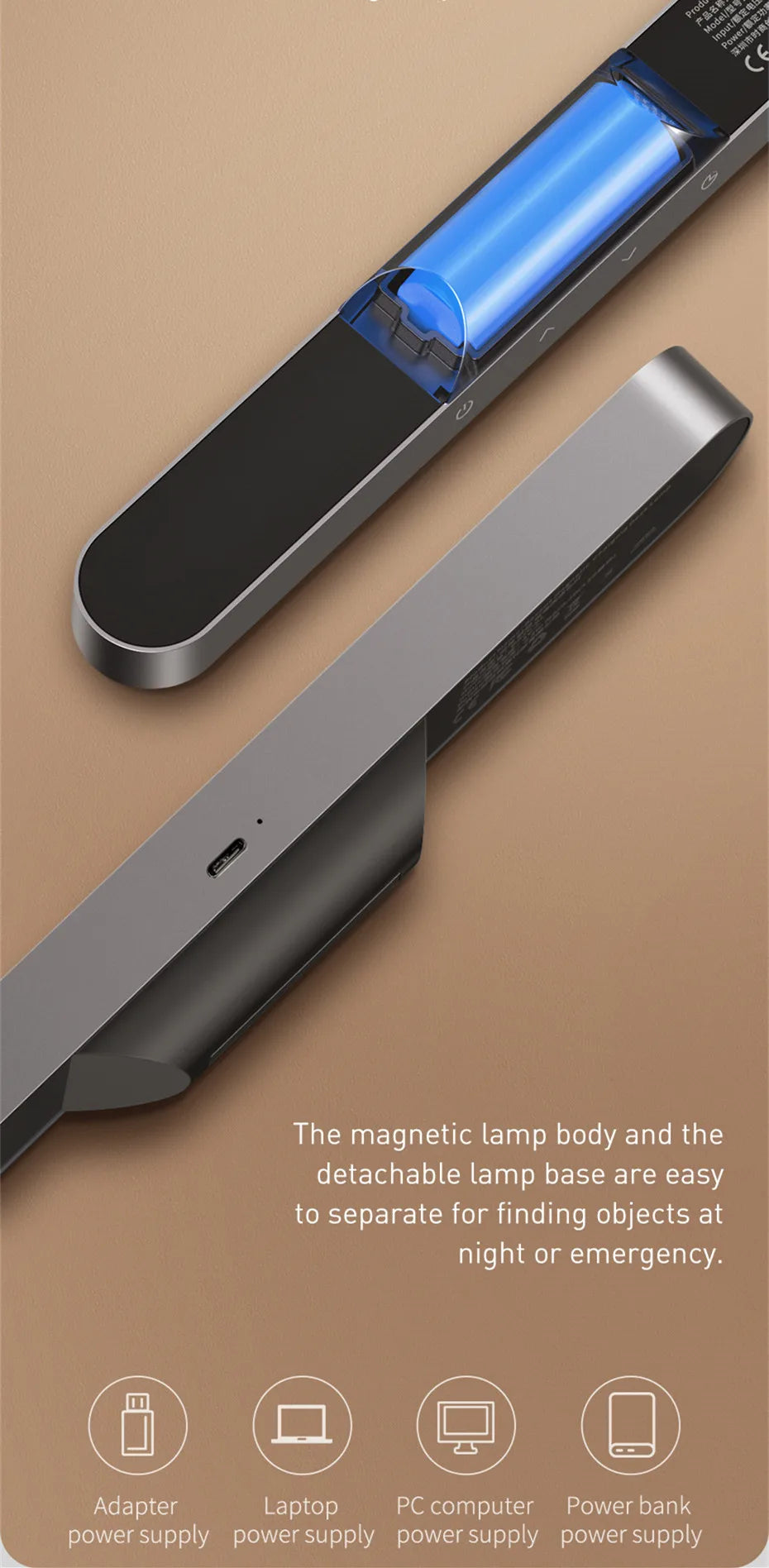 Baseus Night Light Hanging Magnetic LED Table Lamp Stepless Dimming Desk Lamp Rechargeable For Cabinet Bedroom Kitchen Light