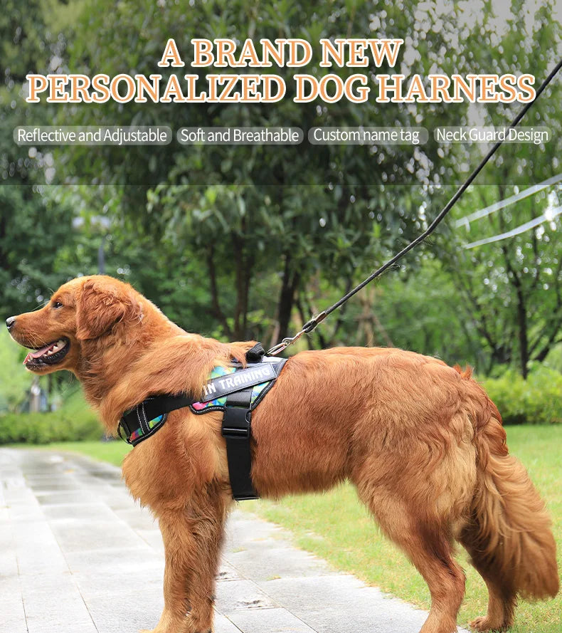 KOMMILIFE Adjustable Nylon Dog Harness Personalized Harness For Dogs Reflective Breathable Neck Guard Dog Harness Vest No Pull