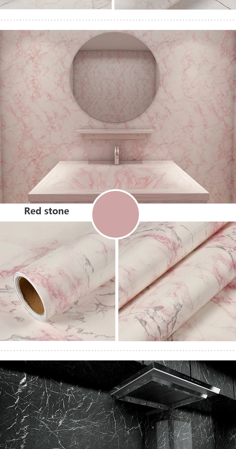Marble Vinyl Film DIY Self Adhesive Wallpaper Bathroom Kitchen Cupboard Countertops Contact Paper PVC Waterproof Wall Stickers
