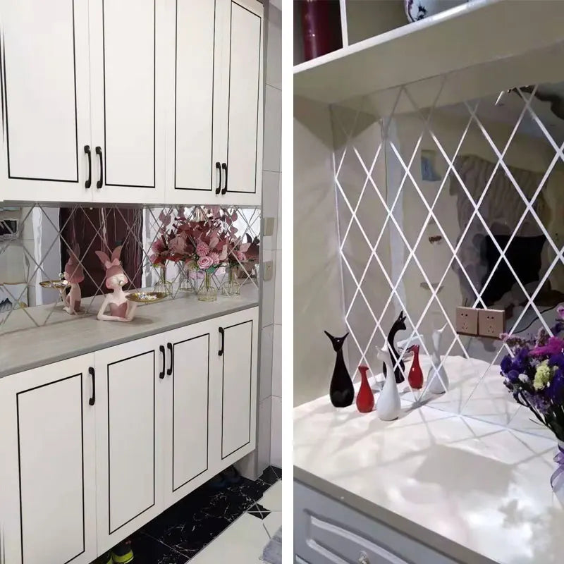 10/17/32/58pcs 3D Mirror Stickers Acrylic Triangles Self-adhesive Diamonds DIY Wall Mirror Stickers for Living Room Home Decor