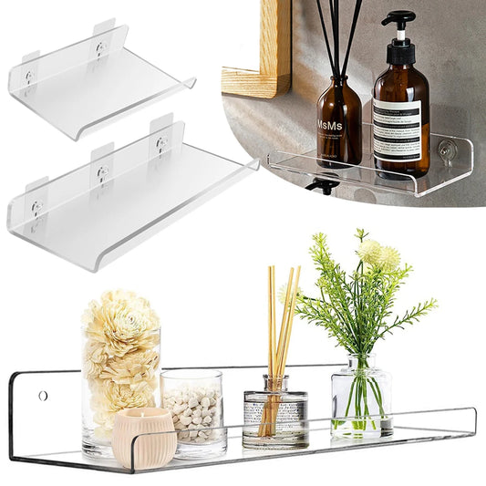 Clear Acrylic Floating Shelf Self Adhesive Storage Shelf for Wall Decoration Toys Bookshelf Bathroom Soap Dispenser Holder