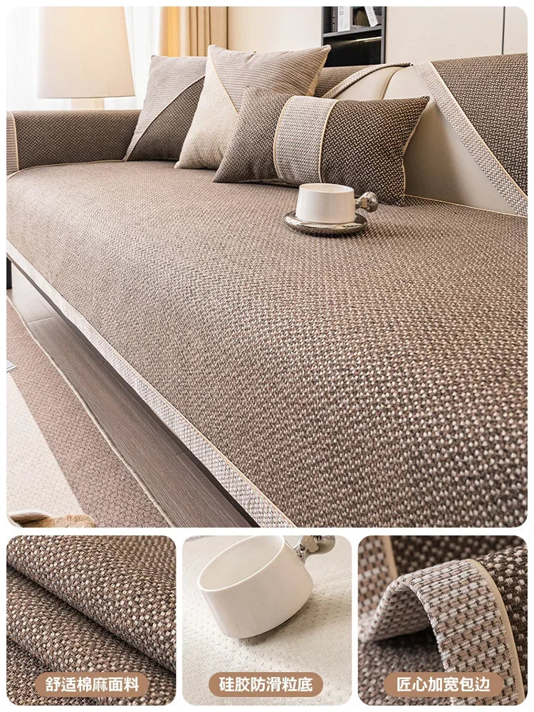 Woven Cotton and Linen Sofa Cushion for All Seasons Universal Non-slip Sofa Cover Cover New 2024 Backrest Cover Cloth Towel