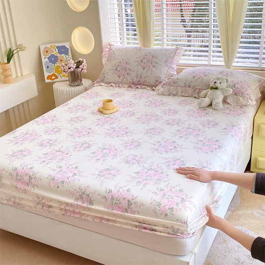 100% Cotton Fitted Sheet Floral Style Bed Cover Skin-friendly Bedsheet 90/100/120/150/180cm Bed Linen sabanas (No Pillowcase)
