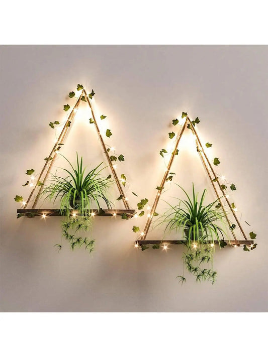 1/2pc Artificial Ivy Led-strip Floating Wall Shelf Boho Home Decoration Nordic Plant Flower Pot Tray Wall Hanging Shelvesgift