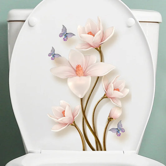 1PC Chinese Style Simple And Elegant Flower Butterfly Stickers For Bathroom,Bathroom, Waterproof  ToiletLid, Toilet Sticker