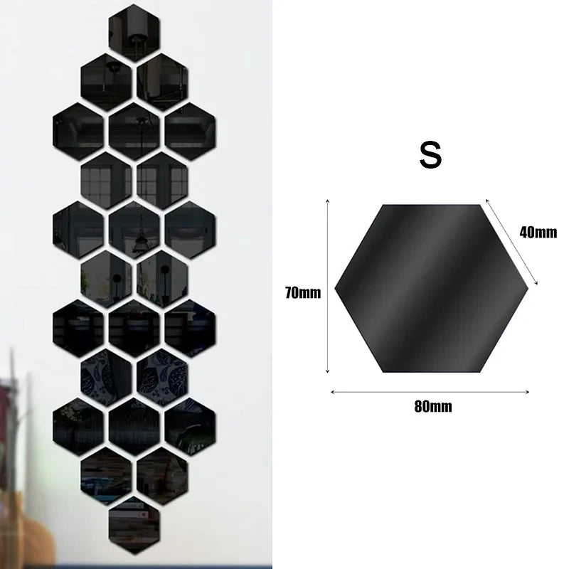 1/60pcs Hexagon Mirror Sticker 3D Mirror Acrylic Wall Stickers Self Adhesive Decals DIY Bedroom Living Room Bathroom Home Decor