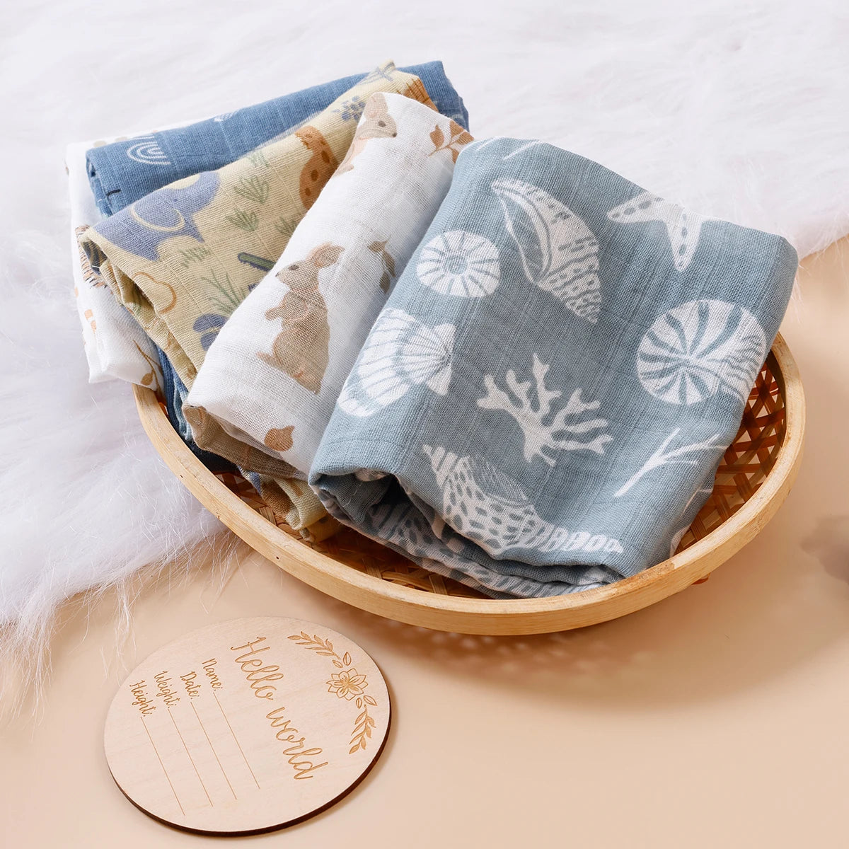 HappyFlute New Print 5Pcs/set 60*60CM Soft Muslin Swaddle Feeding Burp Cloth Newborn Pure Cotton Baby Face&Hand Wash Wipe