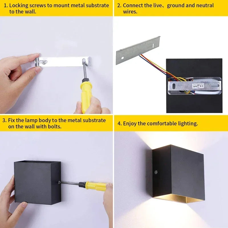 6W LED Wall Light Outdoor Porch Garden Wall Lamp & Indoor Bedroom Bedside Decoration Lighting Lamp Aluminum