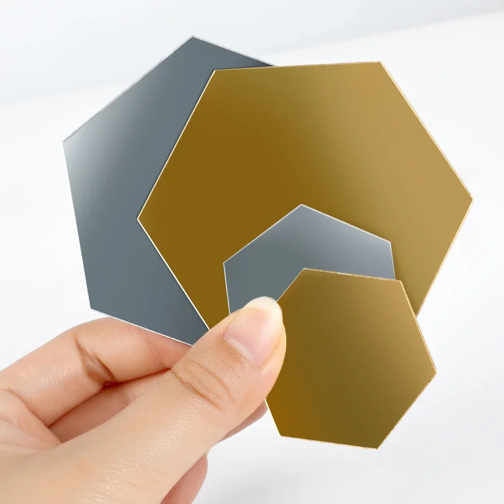 1/60pcs Hexagon Mirror Sticker 3D Mirror Acrylic Wall Stickers Self Adhesive Decals DIY Bedroom Living Room Bathroom Home Decor