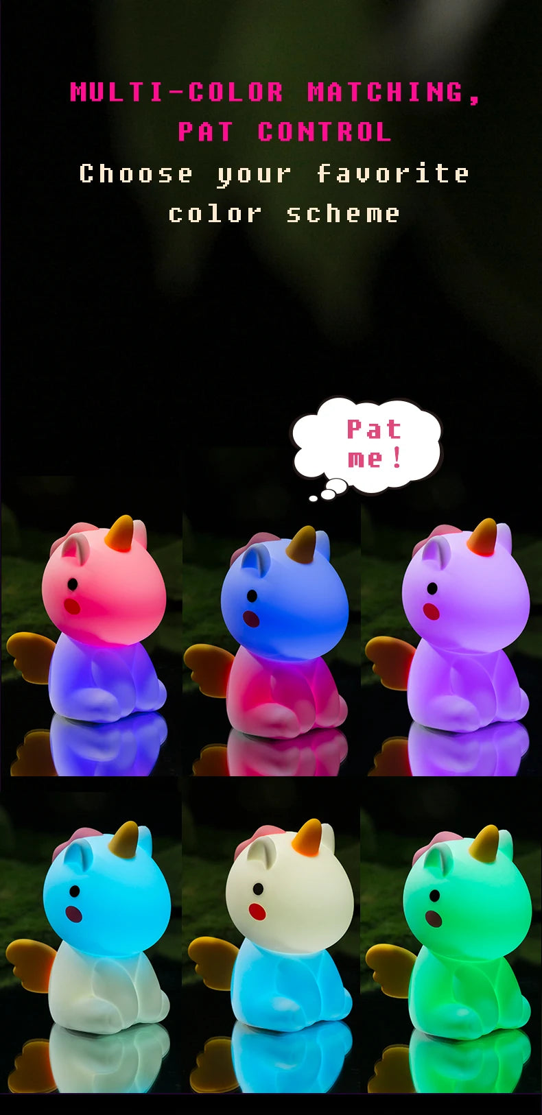 unicorn Cute Silicone LED Night Light For Kids children USB Rechargeable Cartoon Animal bedroom decor Touch Night Lamp for gifts