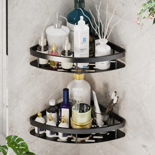 Bathroom Shelf No Drill Aluminum Alloy Shampoo Storage Rack Wall Mounted Toilet Shower Corner Shelves Bathroom Accessories