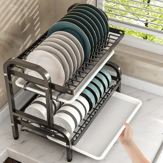 Flash SalesNEW Dish Drying Rack, Dish Drying Organiser With Drainboard, Kitchen Accessories Modern Trendy Detachable Dish Draine