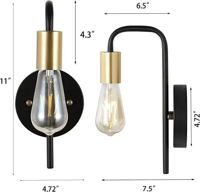 Nordic Bend Pipe Wall Lamp Iron Gold/Black Wall Decor Living Room Bedroom Shop Coffee Shop Bedside Lamp E27 Interior Lighting