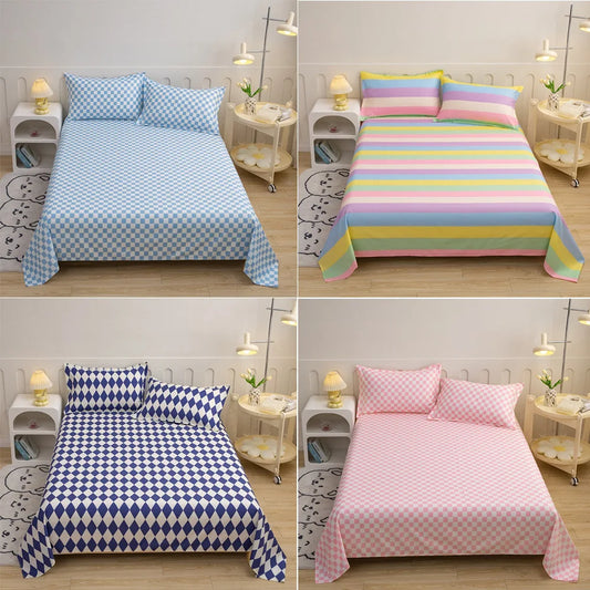 1.2/1.5/1.8/2MFlat Bed Sheet Solid Bed Cover Single Double Queen King Size Bedsheet Linens Soft Bedspread （Pillowcase Can Order）