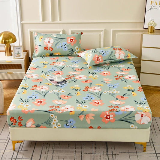 Red Flower Printed Bed Sheet Sets Queen/King Size sabanas cama matrimonial Reactive Printed Fitted Bedsheets for Double Bed